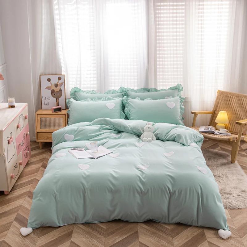 Set de lenjerie de pat Inimi Roz Stil Nordic Lenjerie de pat cu fețe de pernă Textile pentru casă Fete Husă de pilotă respirabilă King Queen Twin