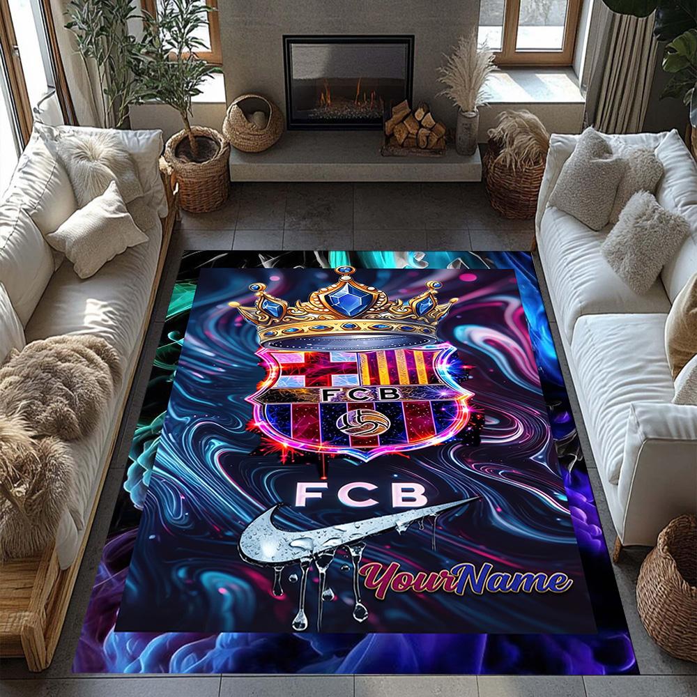 Fc Barcelona Customized Name Area Rug Design for Dormitory Entryway Outdoor Foyer Anti-slip Rug Office Home Decor Perfect Birthday/Christmas Gift Idea