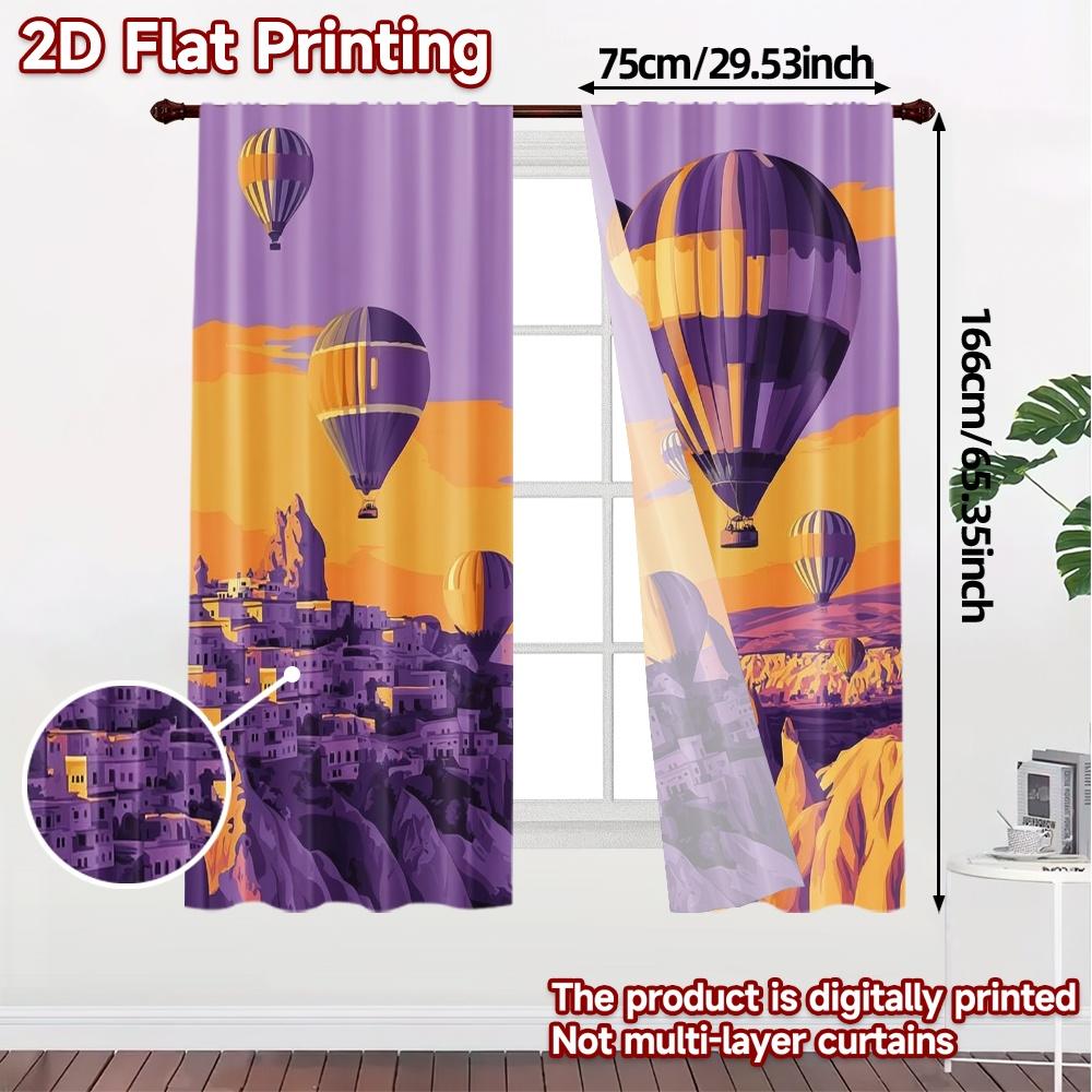 Modern Flat Printing Curtains Without Rod Balloon Voyage Durable Polyester Holiday Use Bedroom Set Of 2 Made Sleeping Area Decor