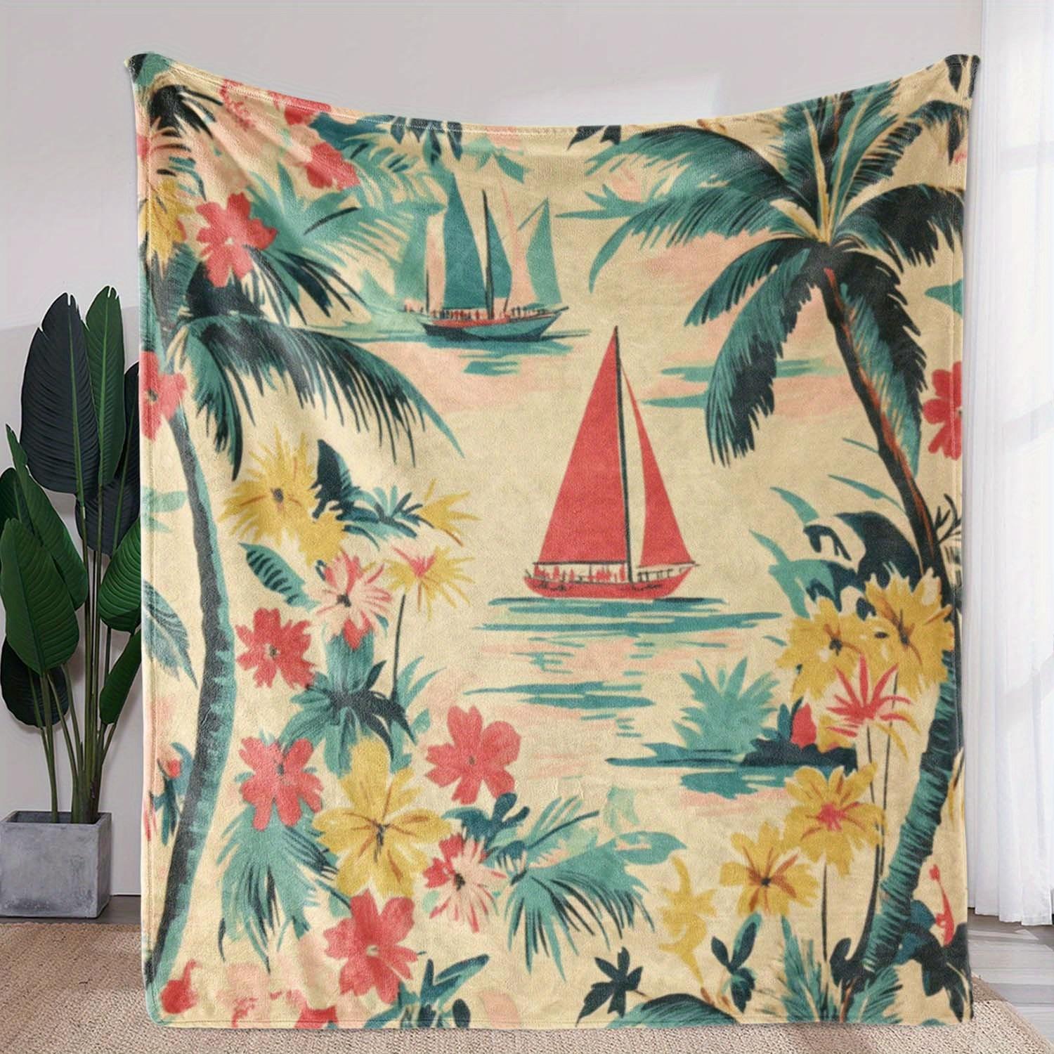 

Hawaiian floral pattern Flannel printed blanket suitable for all seasons suitable for living room office sofa and travel 75x90cm
