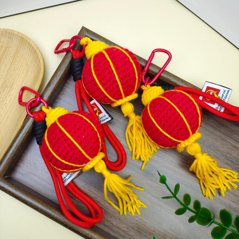 Handmade Chinese New Year Red Lantern Wool Crochet Keychain Ornament Gift.