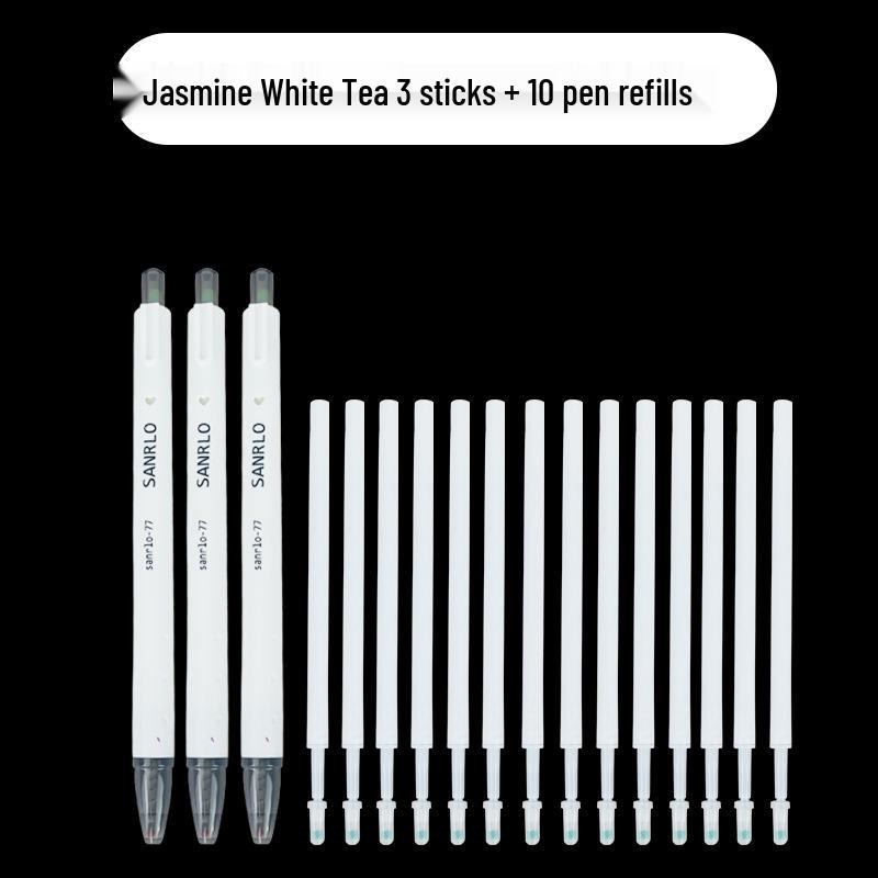 Jasmine Green White Tea Click Pen - Stylish, Quick-Drying Black Gel Pen for Students, 0.5mm