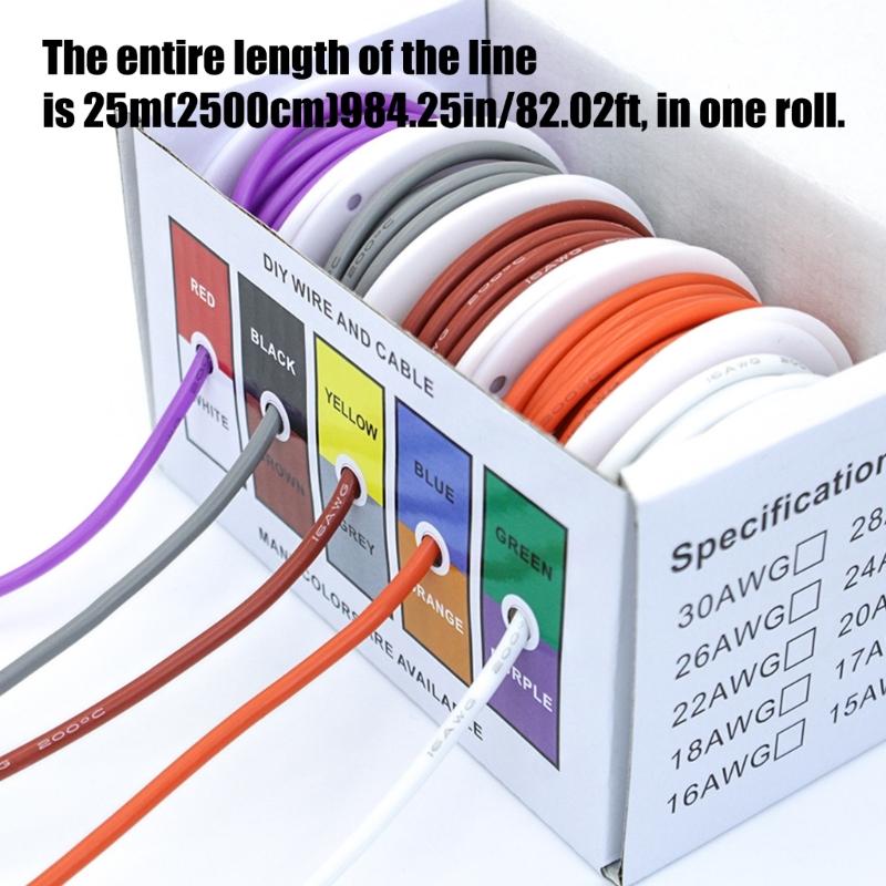 26/28/24/30AWG Electric Tinned Copper Cable Heat Resistant Flexible Silicone Wire 5 Colors Stranded Electrical Wire