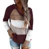 Women's Casual Striped V-Neck Hollow Long Sleeve Hooded Sweater