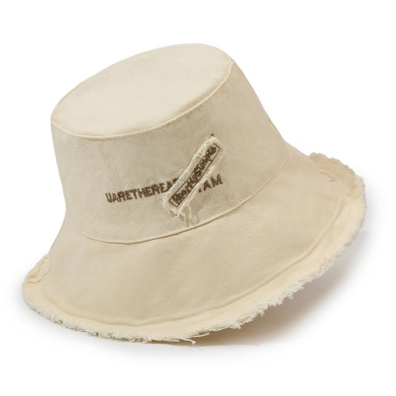 

Solid color washed rough edge bucket hat foldable soft top basin hat ladies beach sun hat fashionable versatile beach hat светло-бежевый