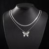 Unisex Gothic Insect Butterfly Pendant Double Layer Necklace - Non-fading Hip Hop Sweater Chain for Autumn and Winter