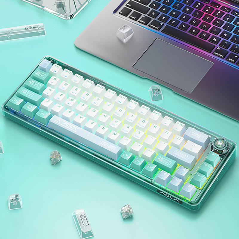 

AULA F68 Transparent Wireless RGB Mechanical Keyboard, Bluetooth Three-Mode, Custom Hot-Swappable.