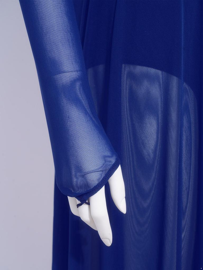 Damen Lyrical Tanzkleid S-XXL: Transparenter Netzstoff Langarm mit glitzernden Strasssteinen & Eingearbeiteten Schrittknöpfen Höschen Rüschen Design