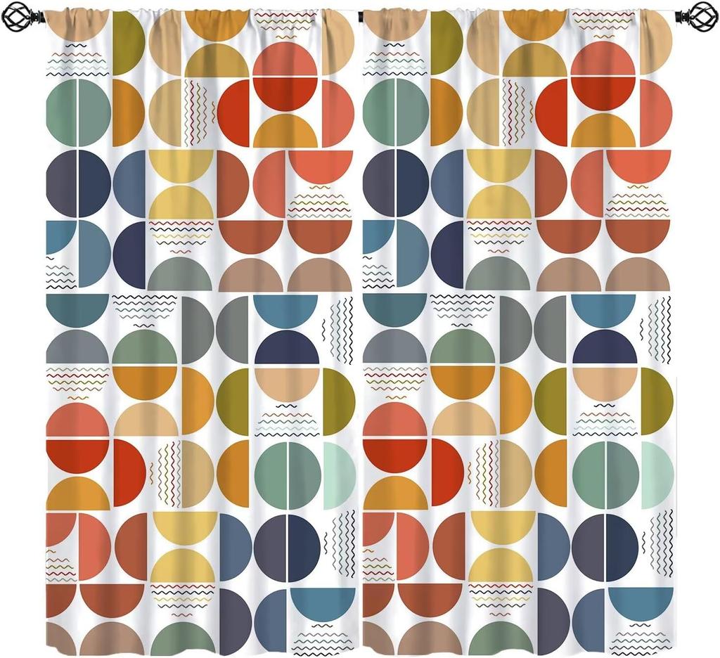 Mid-Century Vorhang, Gelb Vintage Abstrakt Boho Fensterdekoration Moderne Geometrische Kreise Kreisförmig Klassisch Retro 50er Jahre Bauernhaus