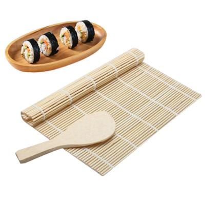 Natte à sushi en bambou avec cuillère à riz Naturel Natte à rouler les sushis Sûr pour les aliments Sushi
