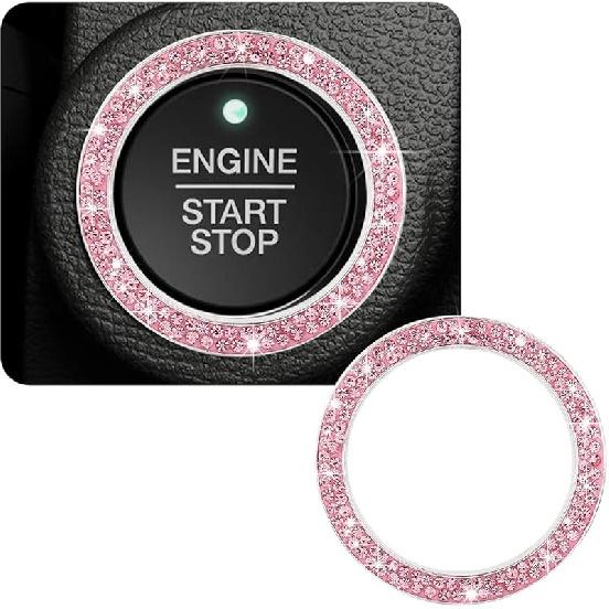 Car Bling Crystal Rhinestone Engine Start Ring Decals, Sparkling Diamond Car Push Start Button Ignition Ring Sticker, Auto Key Ignition Knob Ring