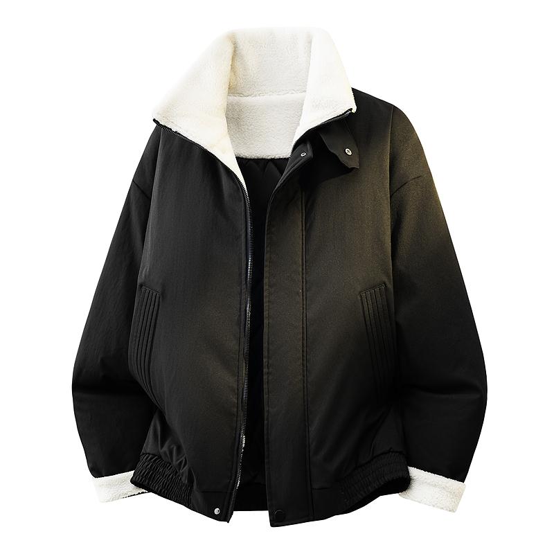 

Cotton Padded Warm Cotton Jacket for Men s Fashion, Thickened with Cotton, Men s Windproof and Cold Proof Lamb Wool Jacket L чорний