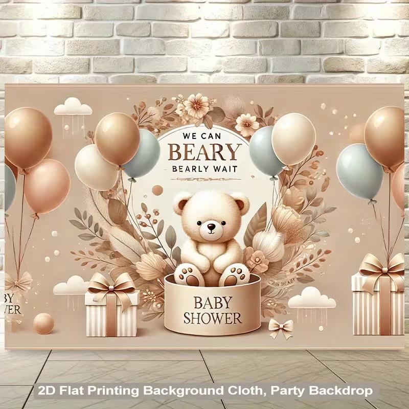 2D Neutral Beige Bear Baby Shower Backdrop for Gender Neutral Party 47.2x31.5inch/120*80cm