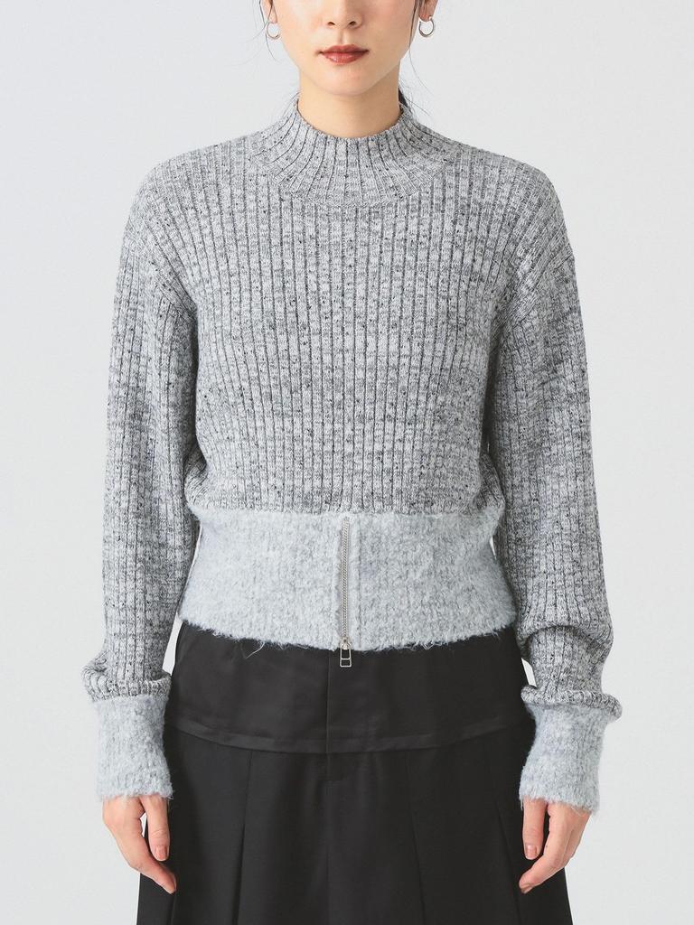 Ray Beams Women's Melange Rib High Neck Long Sleeve Knit Sweater, Gray Free