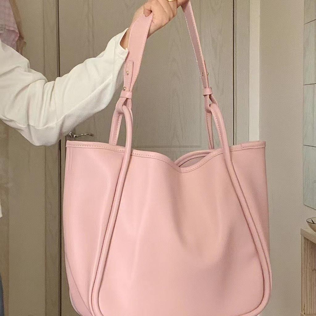 Pink Large-capacity Tote Bag 2022 Spring and Summer New Commuter Mother Bag Simple Solid Color Portable Shoulder Bag Women