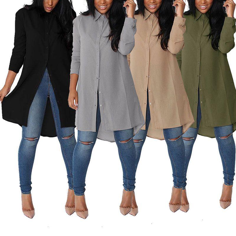 Elegant Womens Long Sleeve Shirt Casual Loose Chiffon T-shirts Tops Blouse Dress