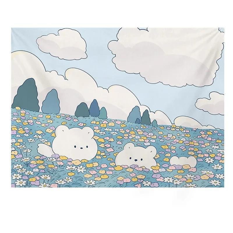 Cute Girly Heart Cartoon Bear Art Hanging Cloth Home Wall Decoration Tapestry Office Living Room Tapestry