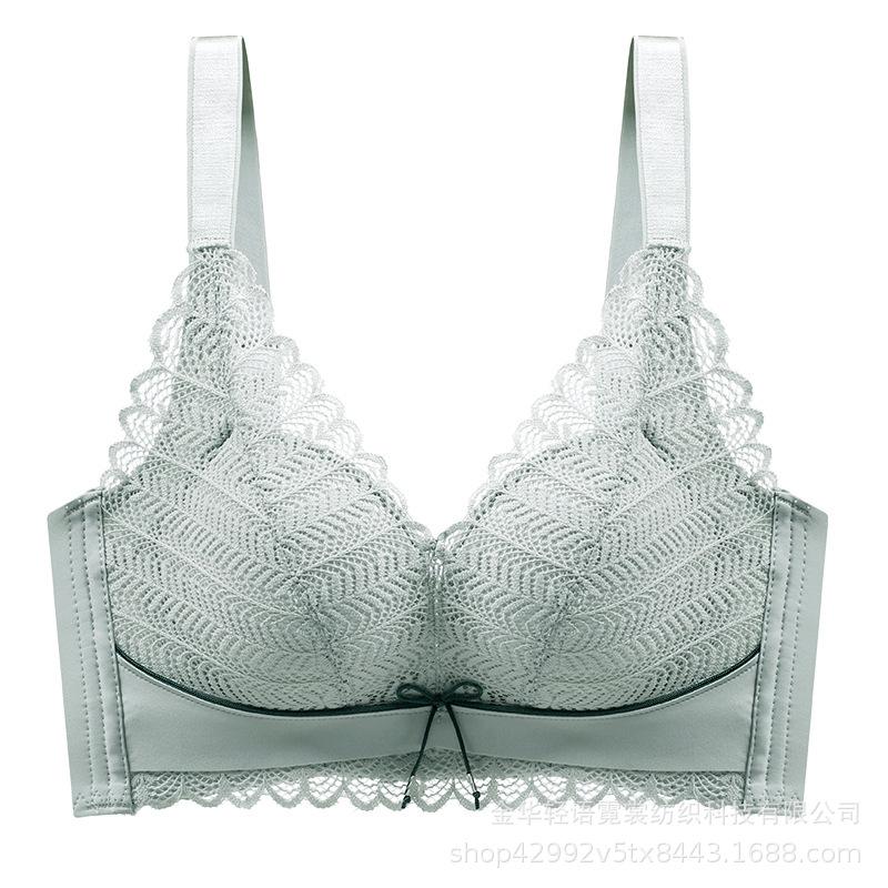 

New lace sexy steel rimless small chest shows large flat chest gathering upper support adjustment thickened cup bra XL(38/85AB) світло-зелений колір