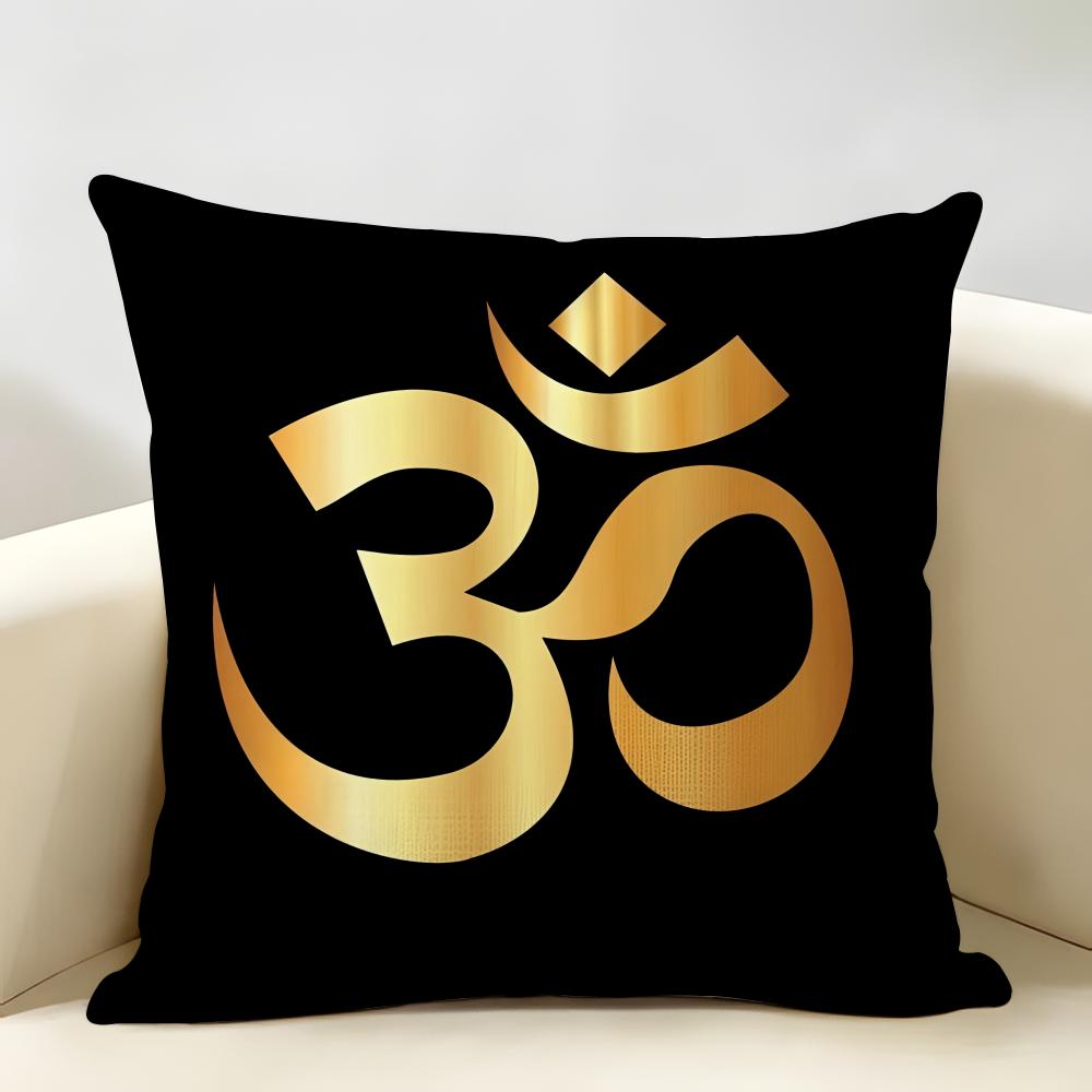 Luxury Golden Mandala Om Cushion Cover Natural Linen Organic Fabric DoubleSided Printing Room Sofa Decor Pillow Case