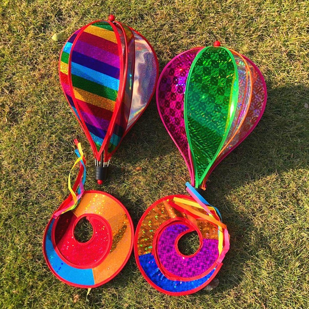 Giant Size Hot Air Balloon Rainbow Colors Plastic Material Wind Spinner Striped Tie Dye Transparent Film Hanging Wind Twister