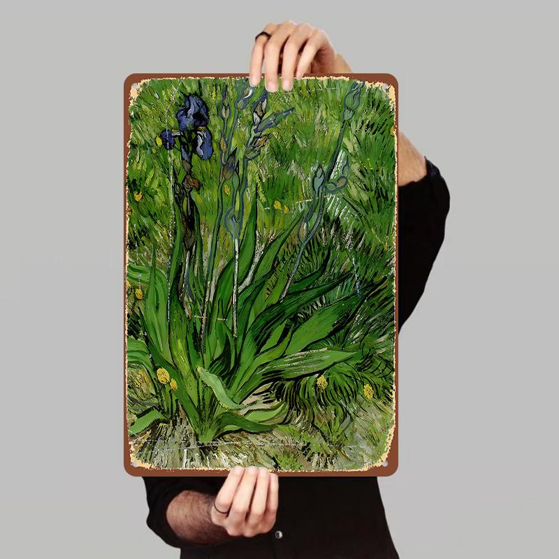 Van Gogh Irises Custom Metal Wall Art Decorative Painting for Living Room Bedroom 7.9x11.8In(20x30cm)