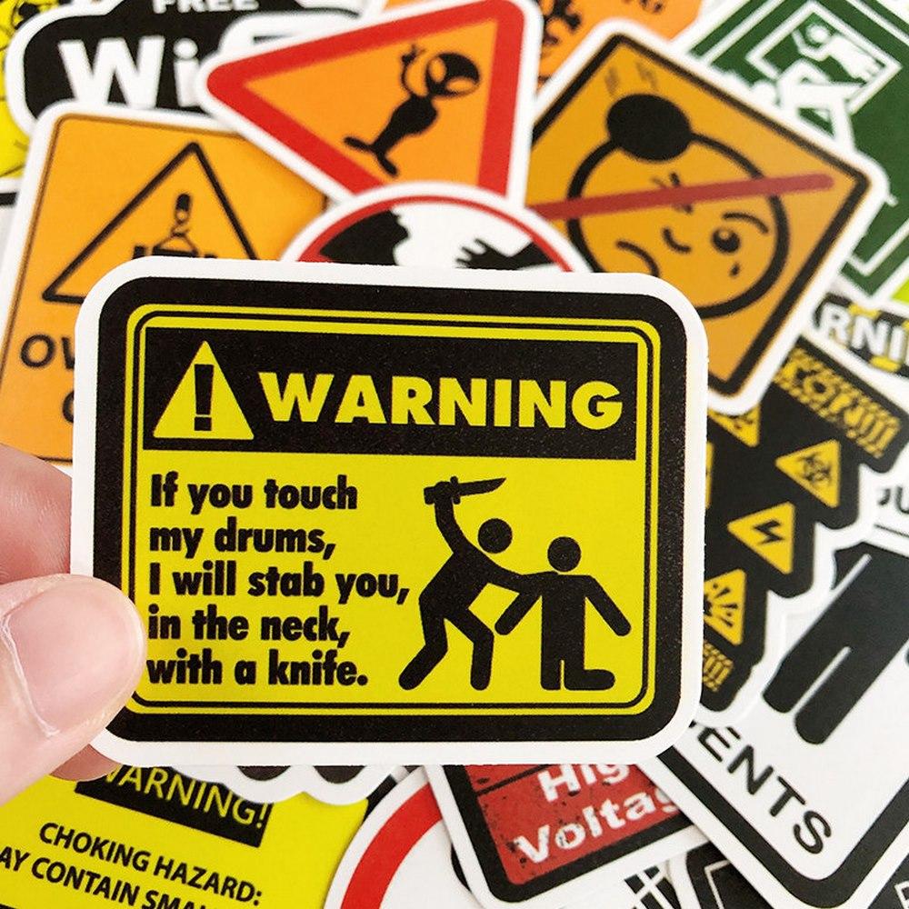 50Pcs Funny Warning Stickers Danger Banning Sign Viny Decal Car Scooter Motorcycle Suitcase Violation Sticker Classic Toy