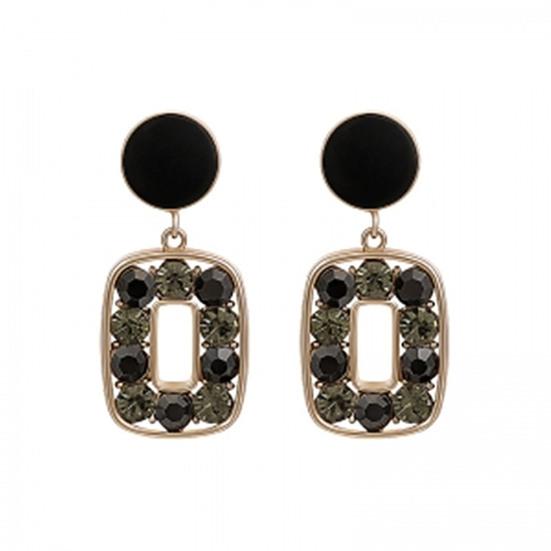 1 Pair Square Unique Drop Ear Stud Geometric-shaped Eye-catching Rhinestone Stud Earrings for Holiday