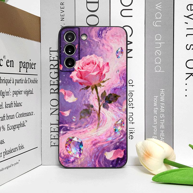 Luxurious Pink Rose Diamond Jewelry Printed Phone Case for Samsung Galaxy S26 S25 S24+ S23 Ultra S22 Plus S21 FE S20 Soft Cover