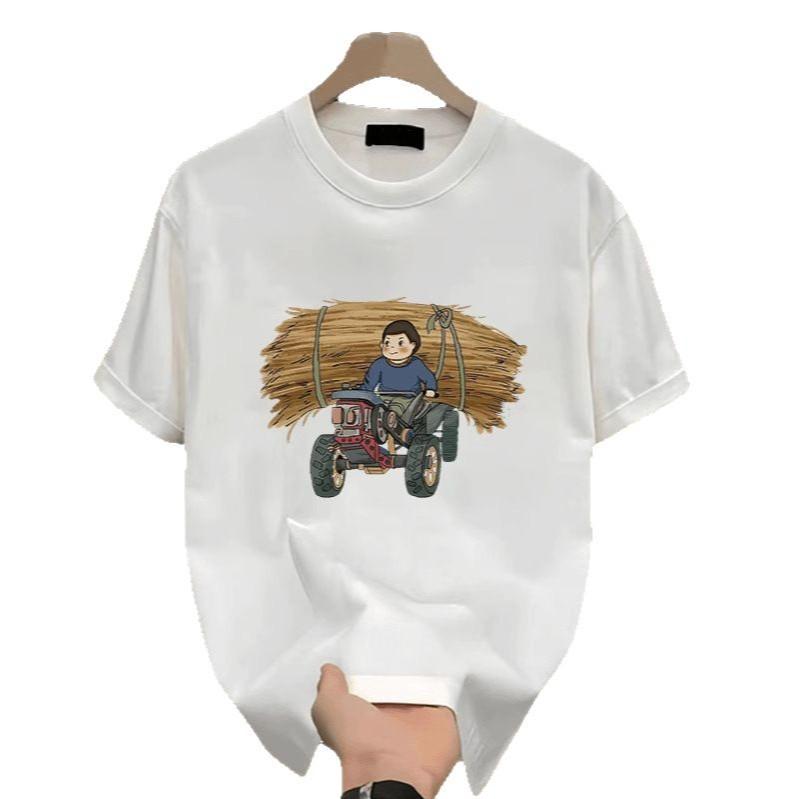 100% Pure Cotton Short-Sleeved Men And Women Trendy High-End Trendy Brand Feeling Ruffian Handsome Loose Versatile Casual