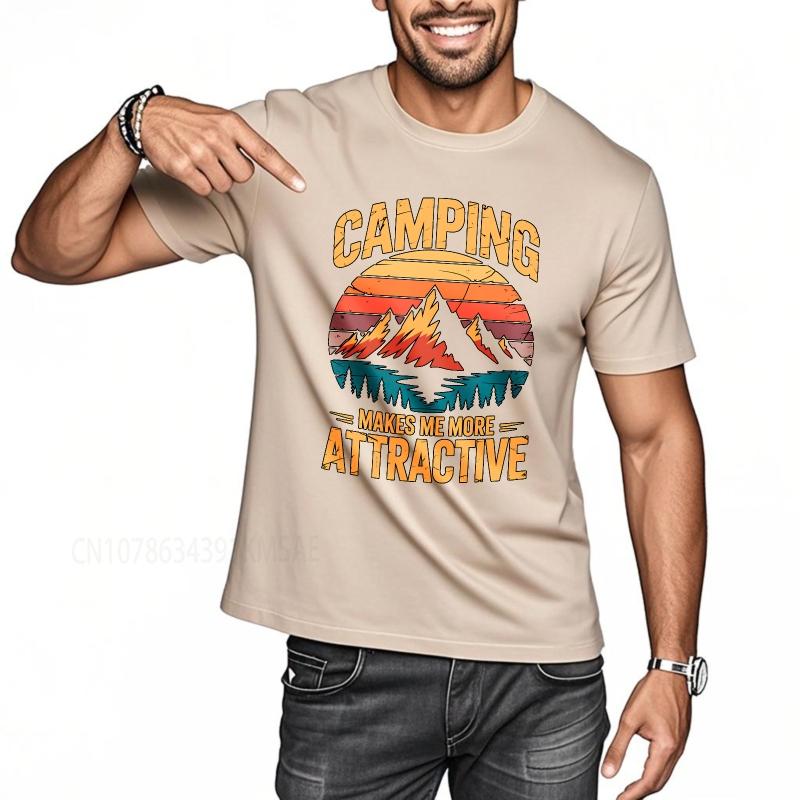 Unisex Summer Unisex T Shirt Camping Makes Me More Attractive Mountain Sunset Design Short Sleeve Adult Oneck Tshirt