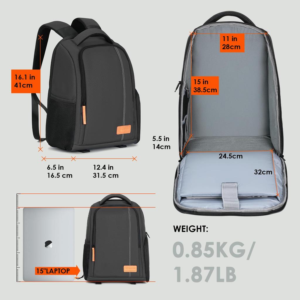 Lightweight Camera Backpack 2 Laptop Breathable Back Suitable for Photography and Commuting [TARION] 15L, Compartments, 15-inch Storage, System, TB-04