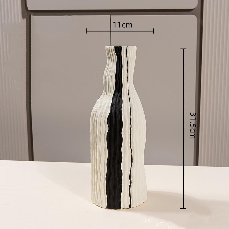 Keramikvase Geometrische Streifen Welle Handgefertigt Unregelmäßige Vase Blumentopf Blumenarrangement Zubehör Heimdekoration