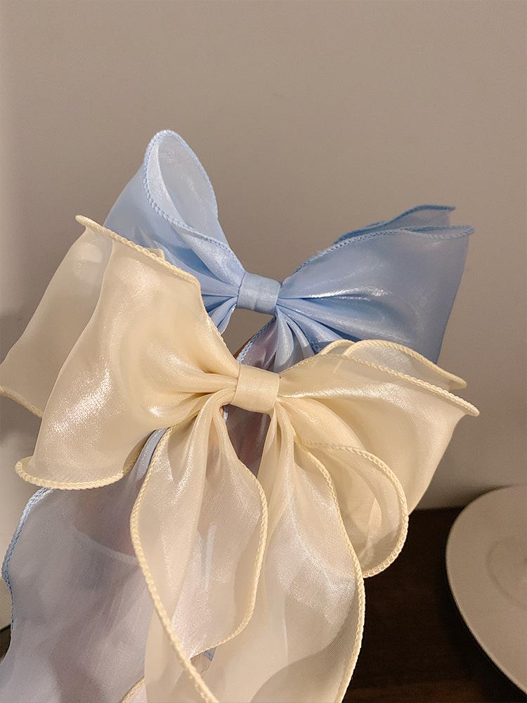 Sweet Chiffon Bow Hair Clips Girls Blue Shining Satin Bowknot Hair Clips Ribbon Bow Barrette Hairpin Grip Ponytail Clip Headwear