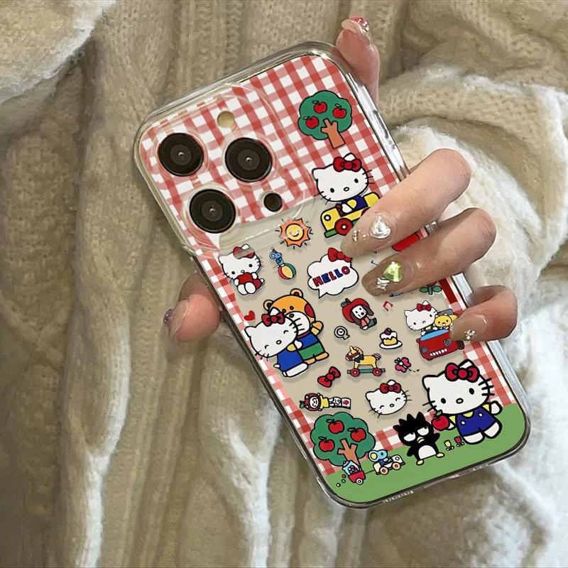 Applicable to Apple 11 Hello Kitty mobile phone case 11 red plaid 11pro cartoon Xiaomi soft case HelloKitty