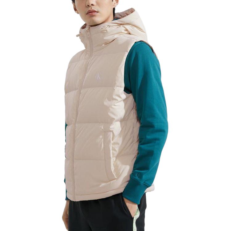 Calvin Klein Outdoor Minimalist Printed Duck Down Hooded Vest Unisex Vests Milk J324344-AFC