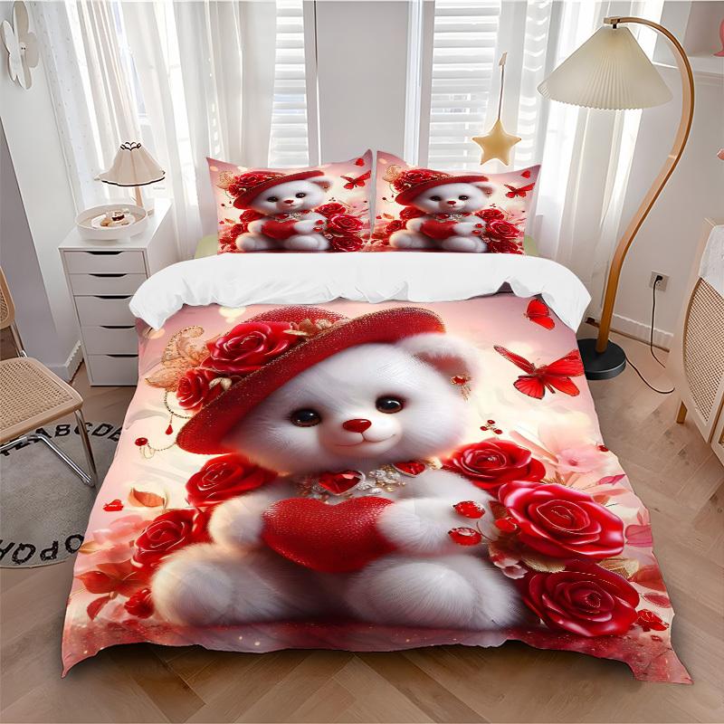 3pcs Anime Teddy Bear Bedding Set - Includes One Quilt Cover and Two Pillowcases (No Core) - Perfect for Bedroom and Guest Room Decoration,
