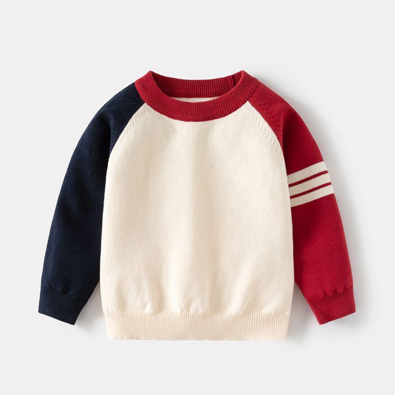 Boys' Round Neck Thin Pullover Sweater Kids Color Matching Sweater Spring and Autumn Baby Boys' Bottoming Shirt Tops
