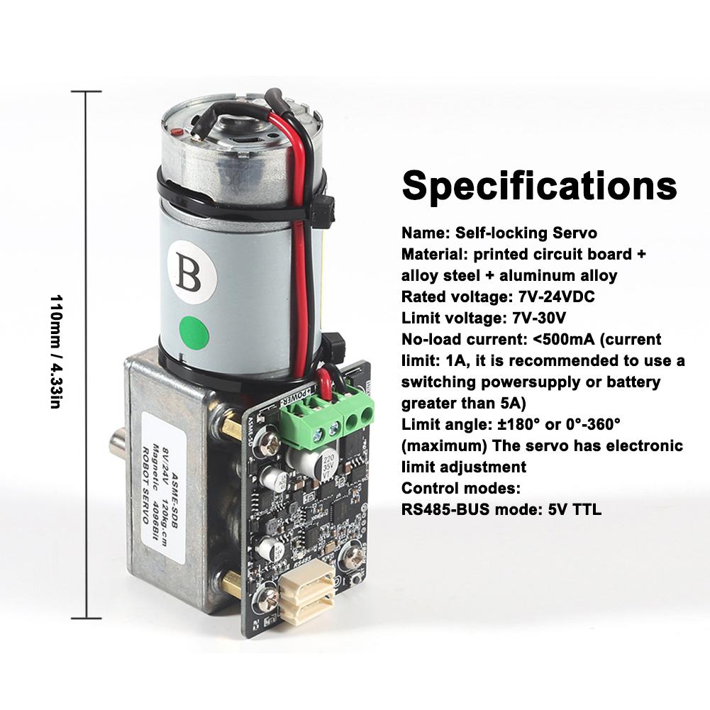 RS485 BUS Solucan Kendinden Kilitli Servo Yüksek Torklu 360 Derece Dönüş 24V Servo Büyük Robotlar ve Endüstriyel Manipülatörler İçin