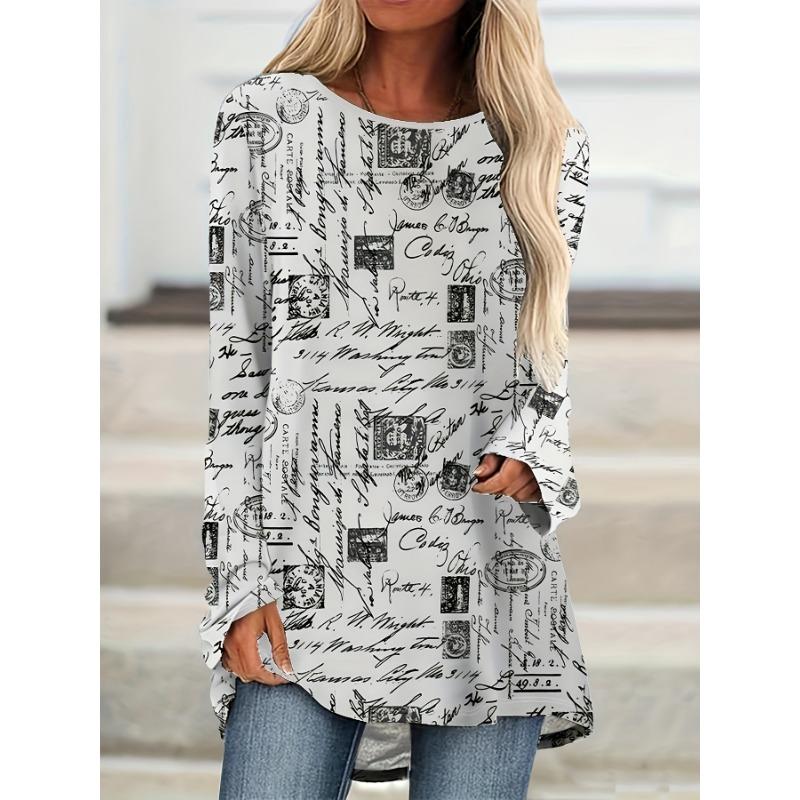 Plus Size - Plus Size Women S 3D Printed Round Neck Long Sleeve T-Shirt S