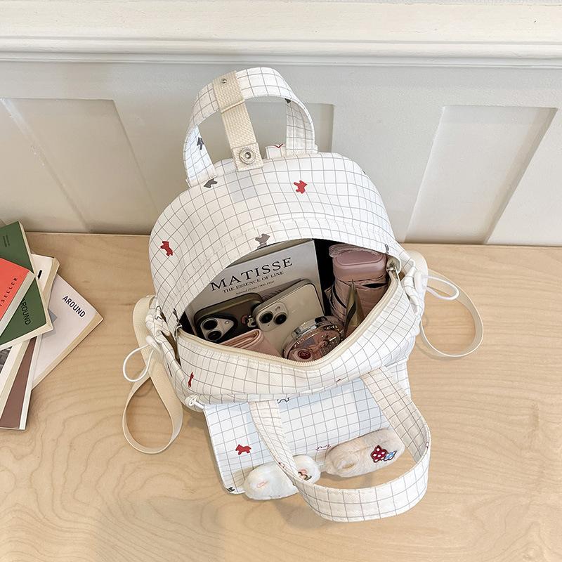 Schoolbag Milk Fufu Fresh Plaid Doll Cat Head Small Backpack Korean Cute Sweet Girl Exclusive Summer Travel Backpack