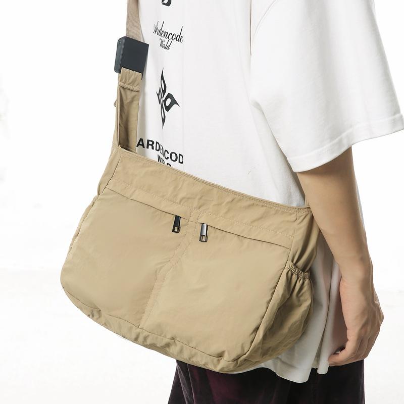 Nylon Crossbody Bag Men Women Casual Shoulder Bag with Front Pockets and Adjustable Strap