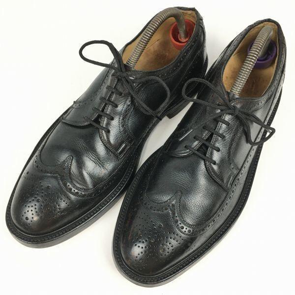 80s? Vintage Tag NUNN BUSH Long Wingtip American Brogue Black size 9.5E 27.0-27.5 Men's(USED)
