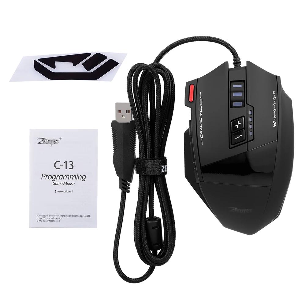 

Zelotes C-13 Wired Gaming Mouse 13 Keys 10000DPI RGB Light Mouse Belt 128KB On-board Memory Built-in Counterweight Mechanism чорний