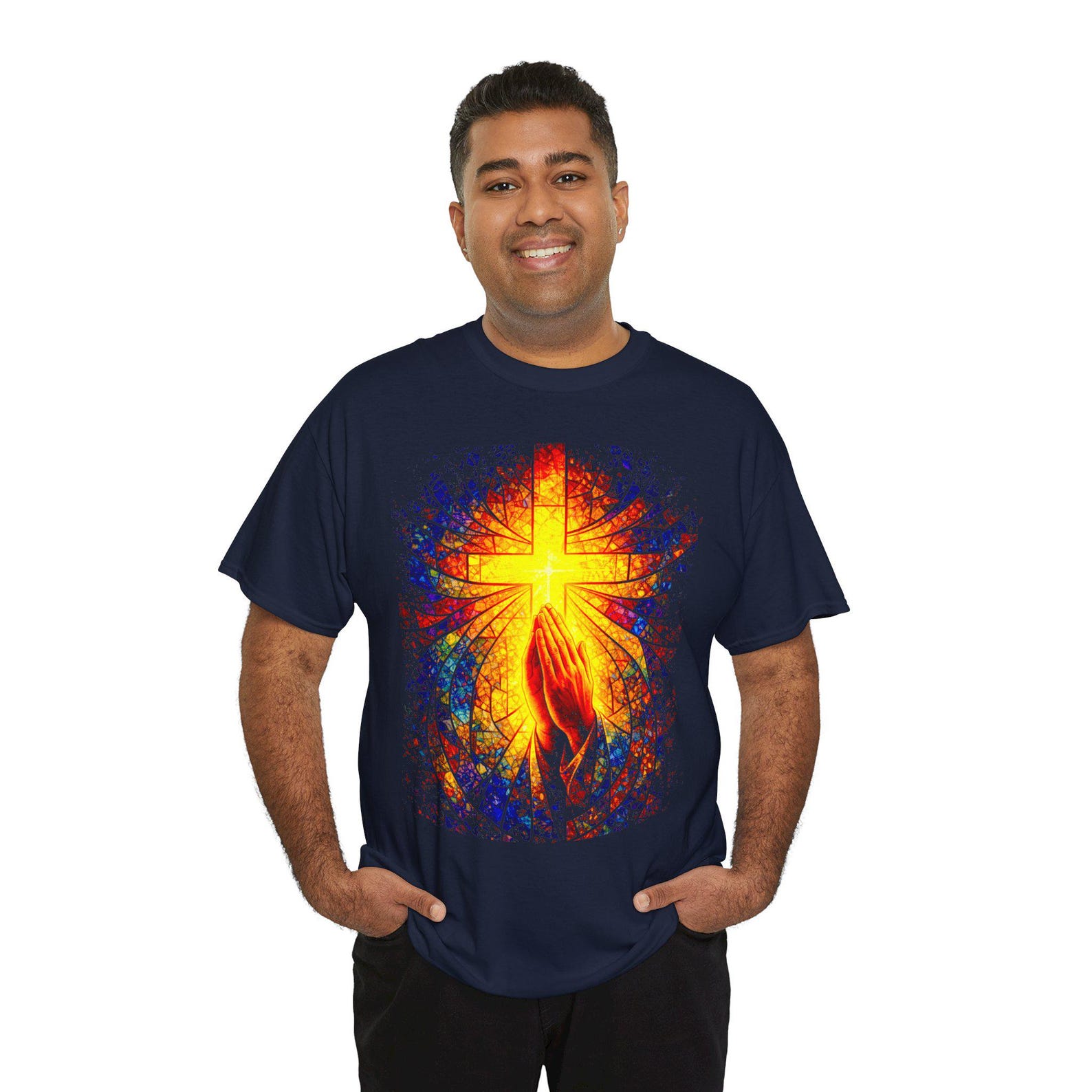 Praying Hands with Cross T shirt , Faith Tee 3XL
