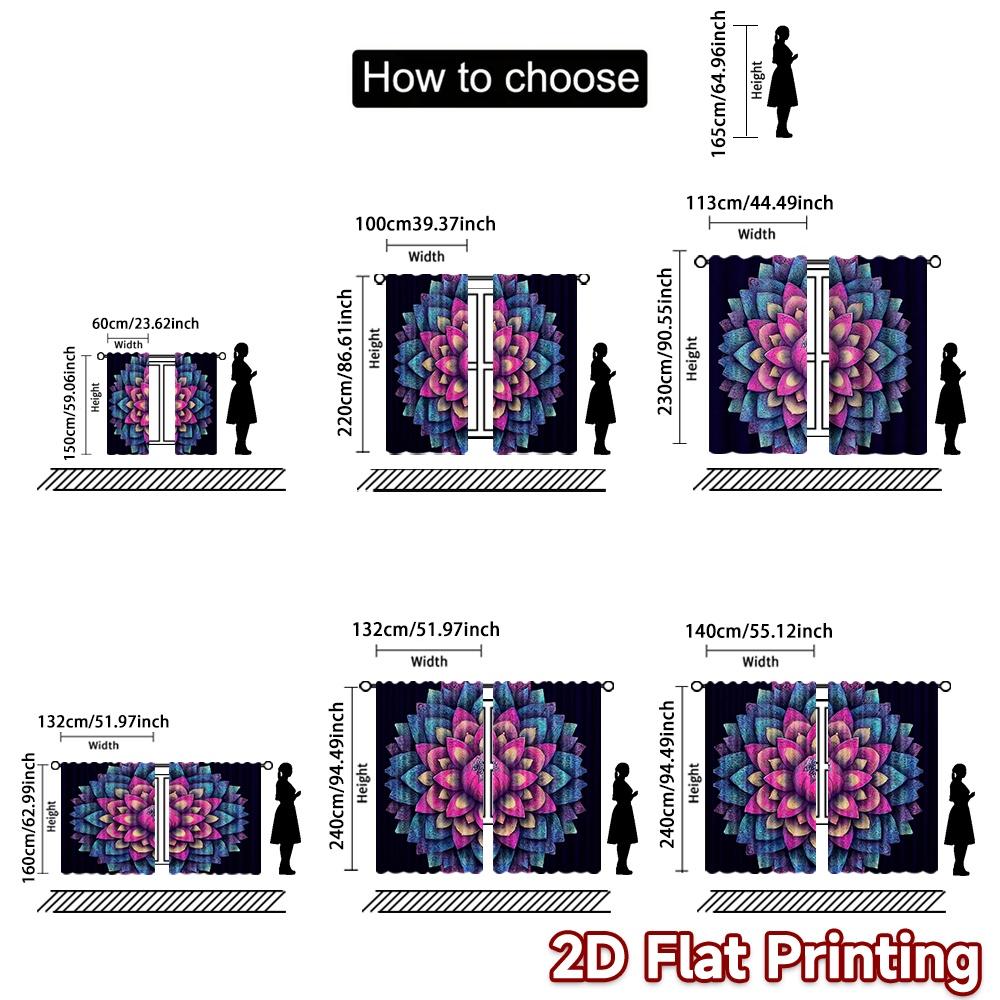 Flat Printing Scene Curtains Floral Lotus Radiance Digital Printed Polyester Drapes Birthday Party Use All Season Curtain Set Of 2 Made Washable