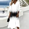 Women's Floral Casual Fashion Midi Dress V Neck Three Quarter Sleeve Back Zipper Elegant Fit and Flare Design Comfortable Fabric
