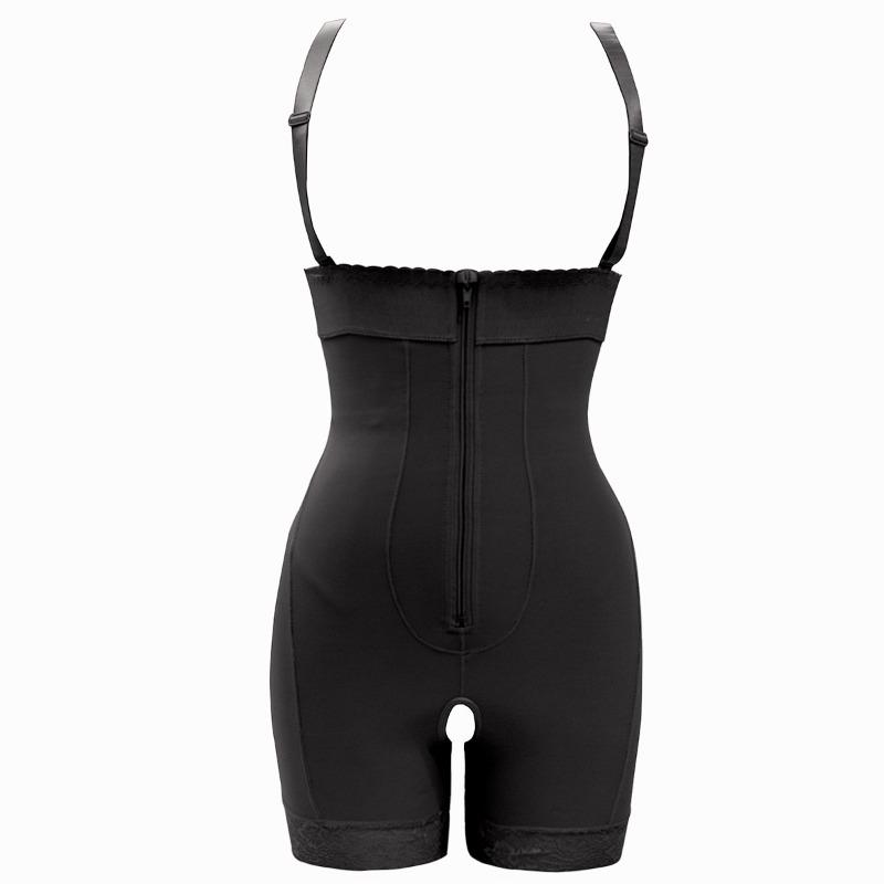Adjustable Strap Front Zipper Lace Hem Tummy Control Hip Enhancer Body Shaper Bodysuit S чёрный