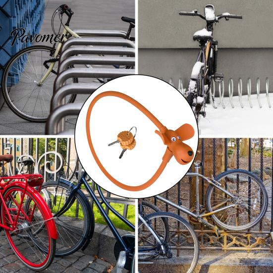Key-operated Bike Lock with Keys Cute Biscuit Dog Cable Anti-Theft Secure Silicone Covered Bicycle for Helmet Door Skateboard Anti-theft Bicycles