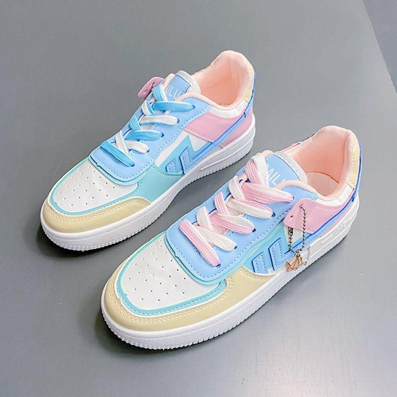 DOGHC Bílé a růžové sportovní boty pro ženy, Neformální obuv, Nízká platforma, Vulkanizované, Modrá barva