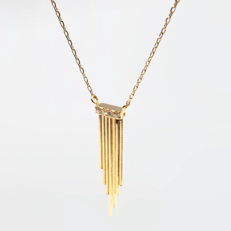 Fashion High-End Metal Copper Plated 18K Real Gold Inlaid Zircon Tassel Pendant Exquisite Collarbone Chain Simple Necklace
